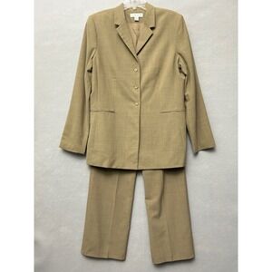 VTG Casual Corner Pant Suit Women 14 Tan Wool Blend 3 Button Blazer Trousers Set
